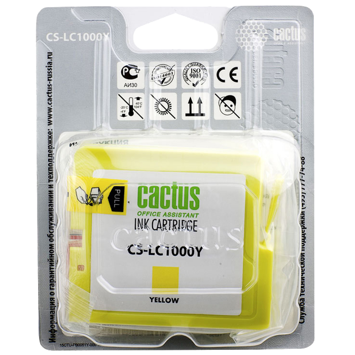 Картридж Cactus CS-LC1000Y, совместимый, желтый, 400 страниц, для Brother