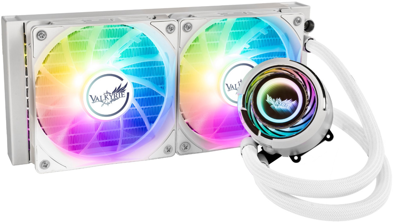 

Жидкостное охлаждение Valkyrie Jarn 240 для Socket 115x/2066/2011/2011-3/1200/1700/1851/AM5/AM4, 250 Вт, 2x120 мм, ARGB, белый (VK_JARN-240-ARGB-WH), Jarn 240