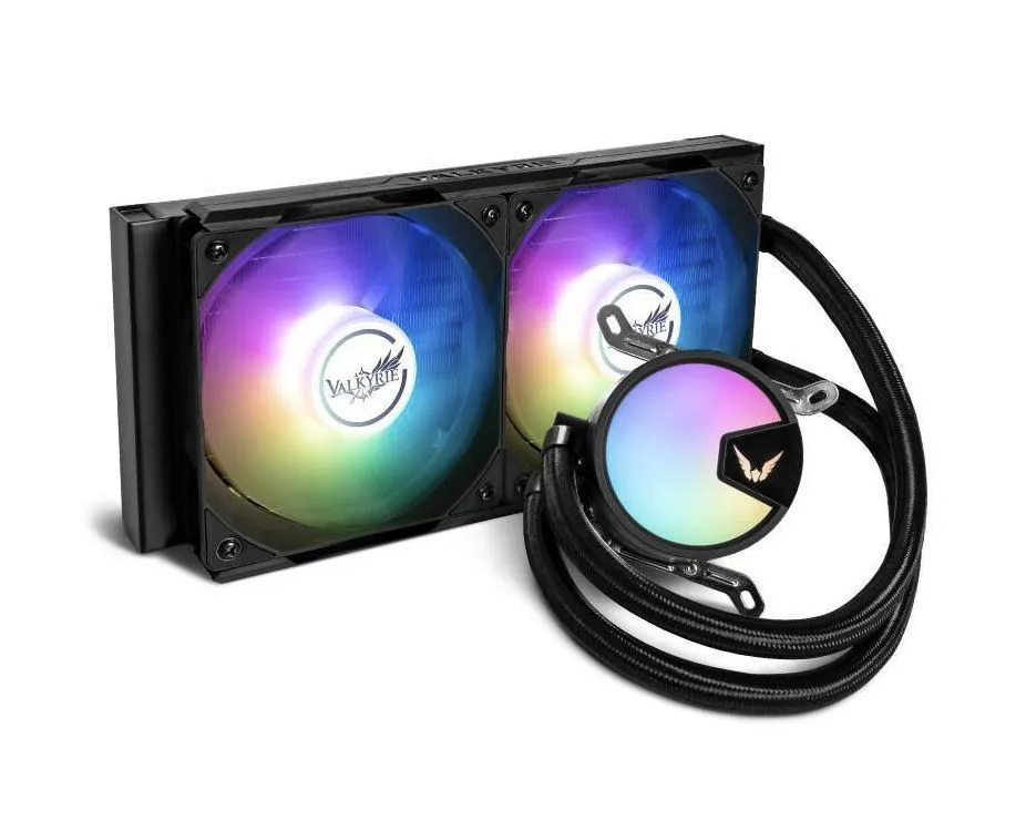

Жидкостное охлаждение Valkyrie A240 для Socket 115x/2066/2011/2011-3/1200/1700/1851/AM5/AM4, 250 Вт, 2x120 мм, ARGB, черный (VK_A240-ARGB-BK), A240