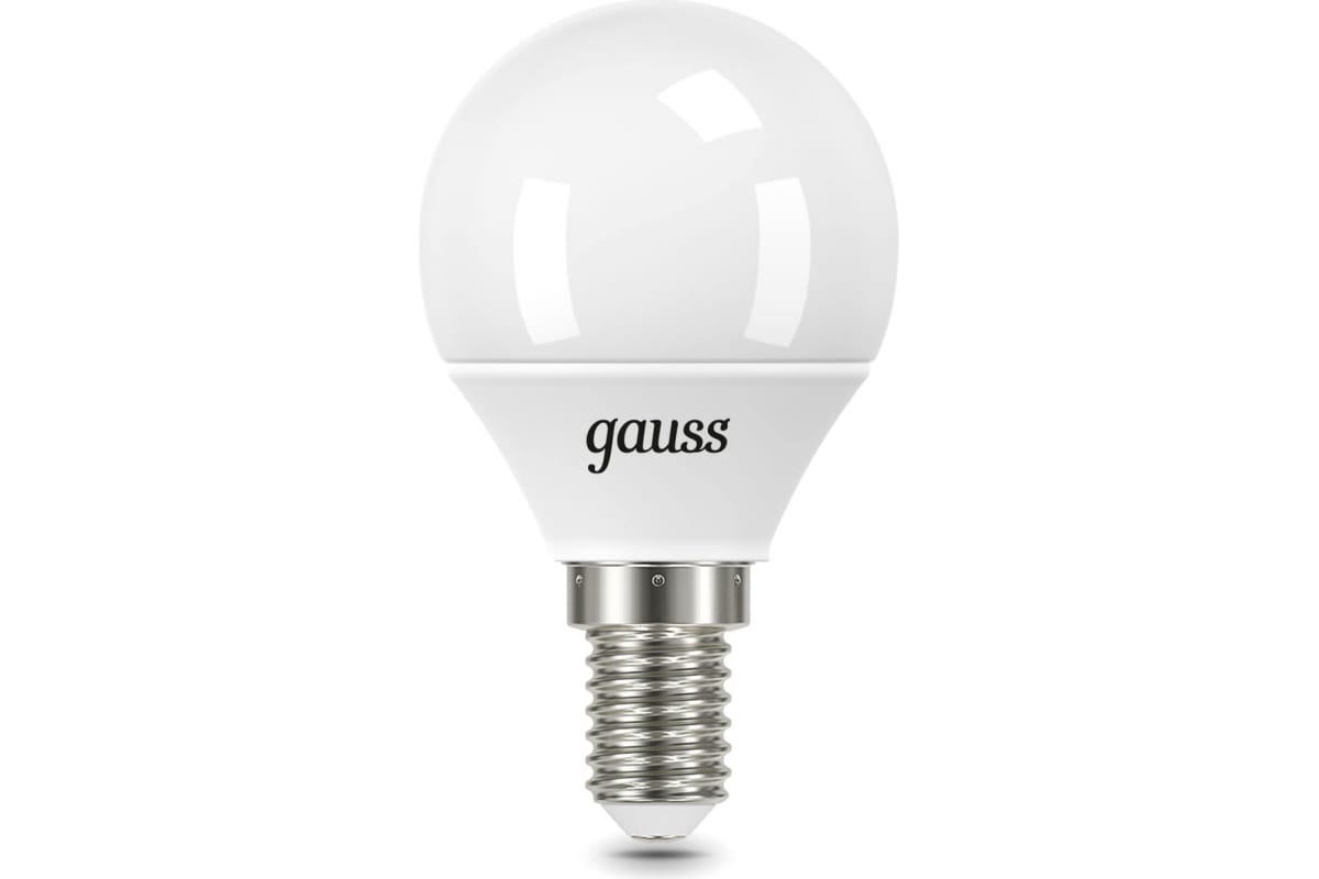 Лампа светодиодная E14 шар, 6.5 Вт, Gauss
