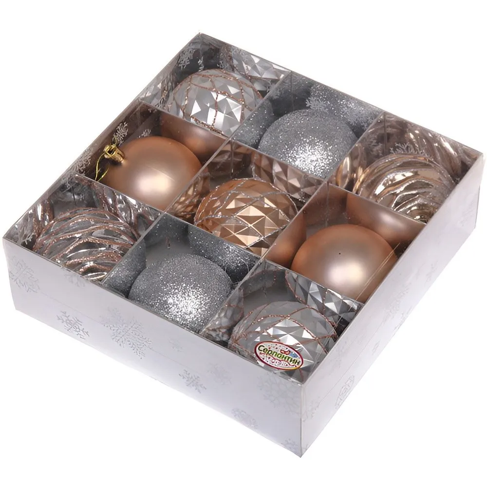 Новогодние шары "Diamond shine", шампань и серебро, 8 см, набор 9 шт (УТ-00002982)