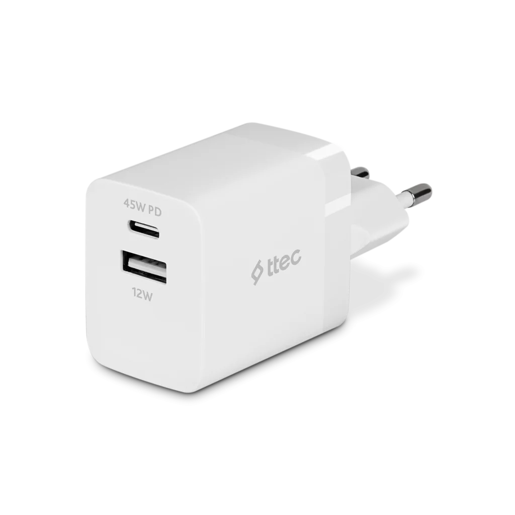 

Сетевое зарядное устройство TTEC SmartCharger 45 Вт, USB, EU, USB type-C, Quick Charge, PD, белый (2SCP02B)