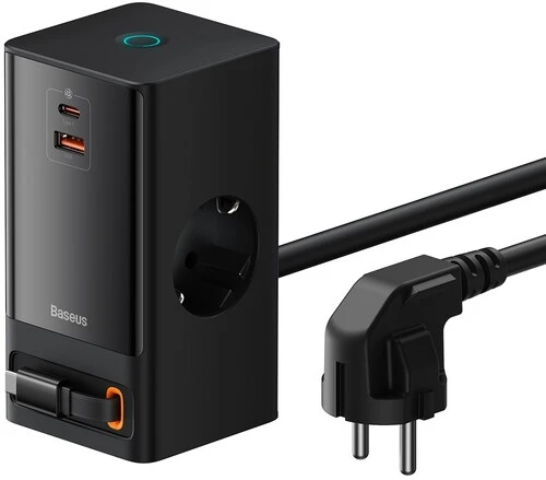 

Сетевое зарядное устройство BASEUS PowerCombo Digital PowerStrip 65 Вт, USB, EU, USB type-C, 2xAC, Quick Charge, PD, черный (BAS-PSLR000301), кабель USB Type C, PowerCombo Digital PowerStrip