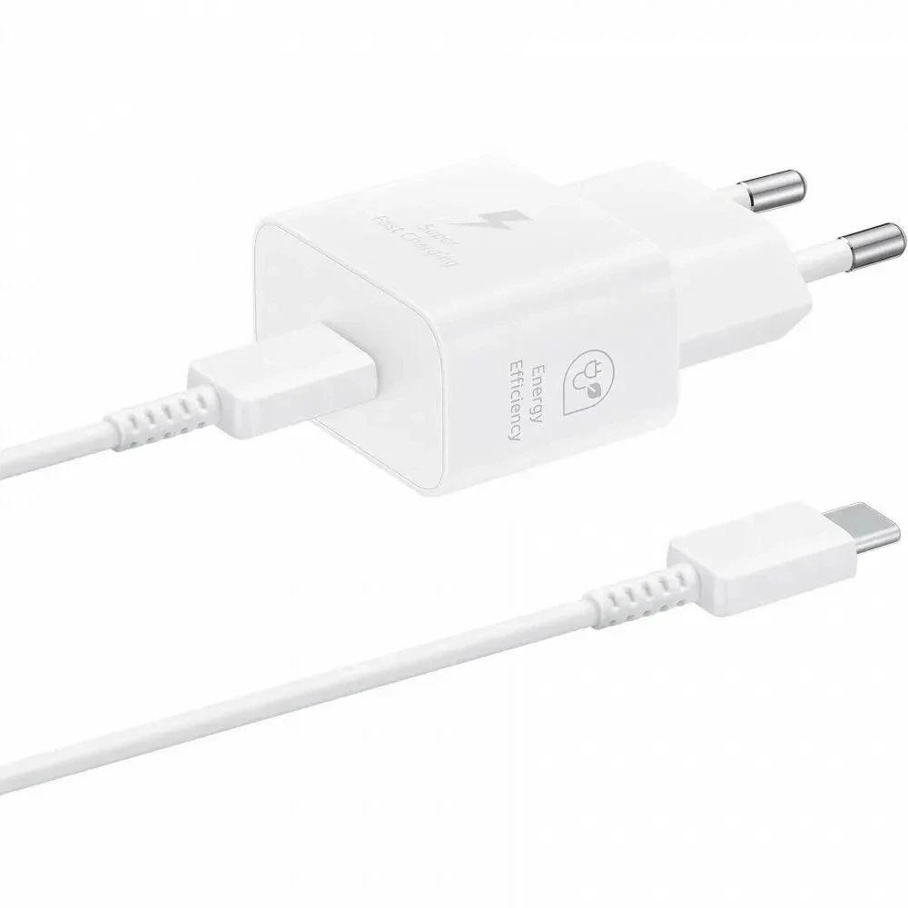 

Сетевое зарядное устройство Samsung 25 Вт, EU, USB type-C, Quick Charge, PD, белый (EP-T2510XWEGRU), кабель type-C/type-C