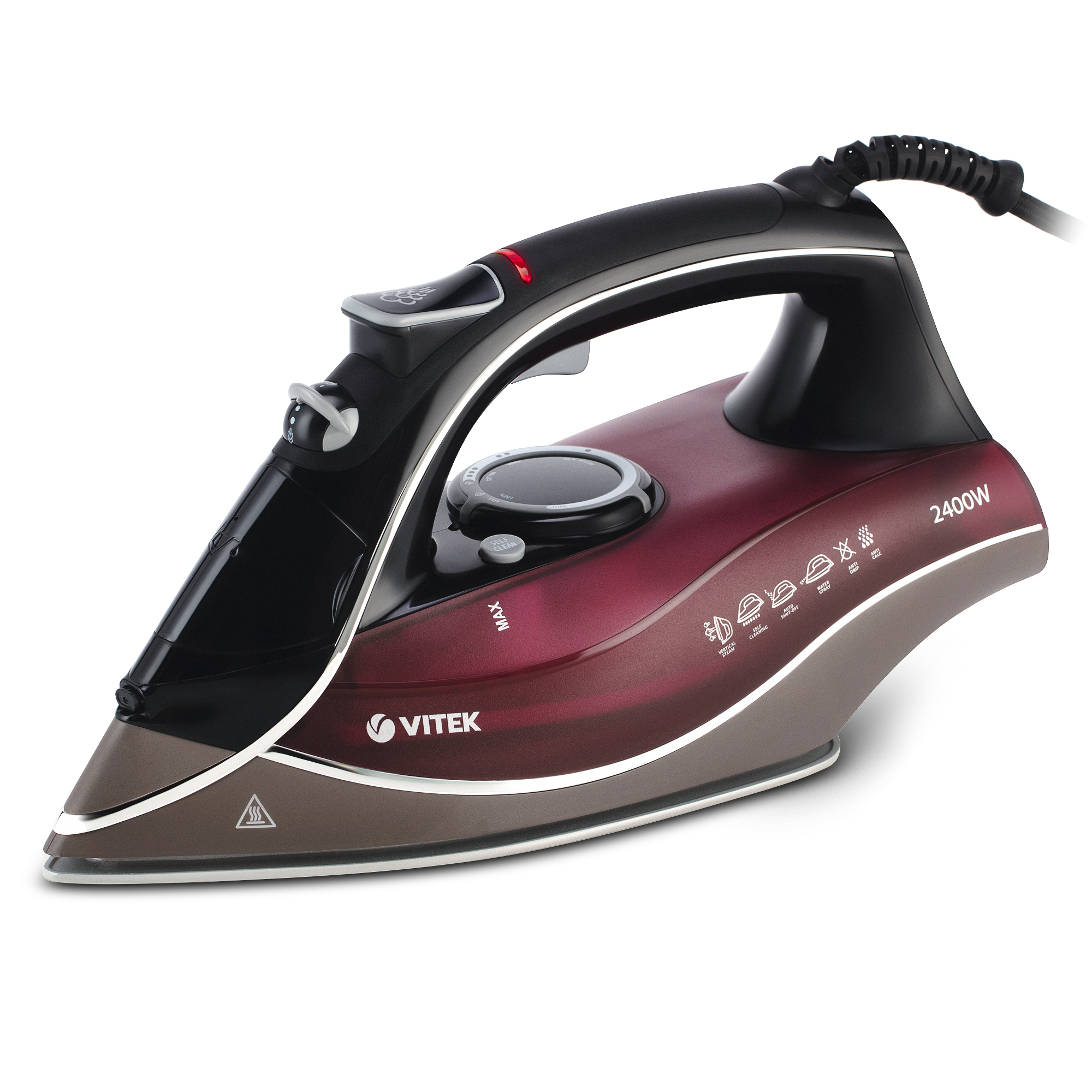 

Утюг Vitek VT-1240 2.4 кВт, длина шнура 2.1 м, бордовый (VT-1240), VT-1240