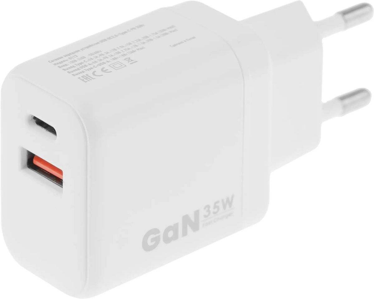 

Сетевое зарядное устройство BORASCO 35 Вт, USB, EU, USB type-C, PD, белый (52387), кабель USB Type C