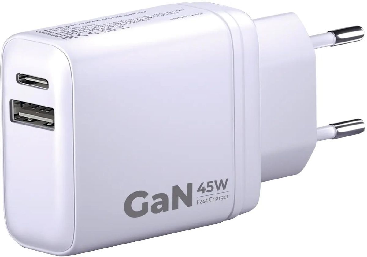 

Сетевое зарядное устройство BORASCO 45 Вт, USB, EU, USB type-C, Quick Charge, PD, белый (52390)
