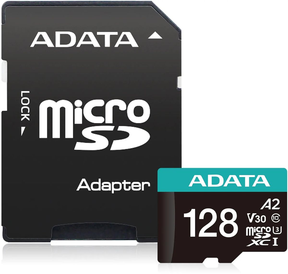 Карта памяти 128Gb microSDXC ADATA Class 10 UHS-I U3 V30 A2 адаптер UD128GUI3V30A2SP-RA1 1525₽