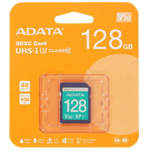 Карта памяти 128Gb SDXC ADATA Class 10 UHS-I U3 V30 ASDX128GUI3V30S-R 1725₽