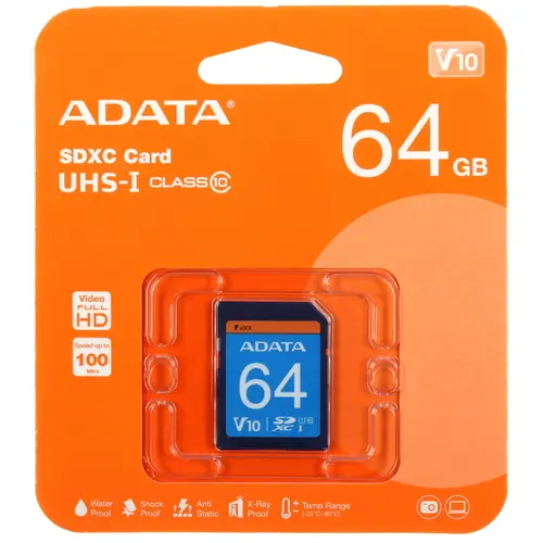 Карта памяти 64Gb SDXC ADATA Class 10 UHS-I A1 ASDX64GUICL10-R 990₽