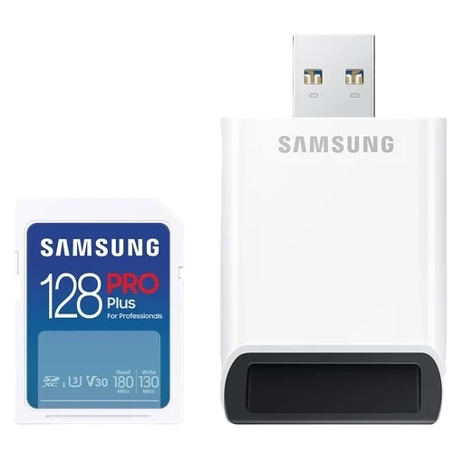

Карта памяти 128Gb SDXC Samsung PRO PLUS Class 10 UHS-I U3 V30 + USB reader (MB-SD128SB/WW)