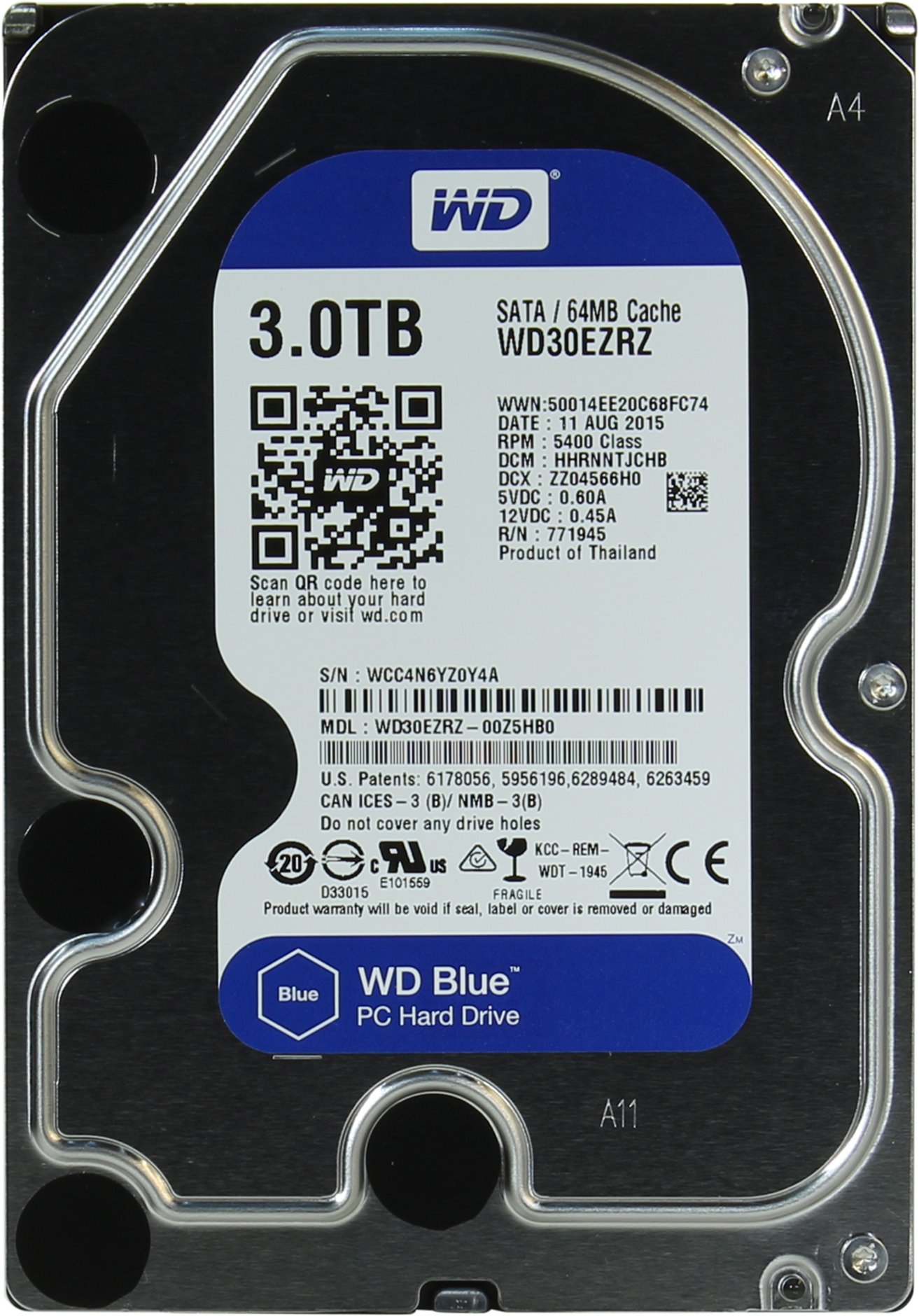 

Жесткий диск (HDD) Western Digital 3Tb Blue, 3.5", 5400rpm, 64Mb, SATA3 (WD30EZRZ)