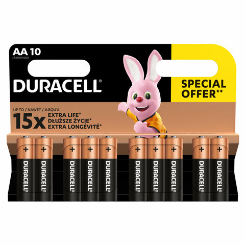 

Батарейка Duracell Basic, AA (LR6), 1.5V, 10 шт. (456786)