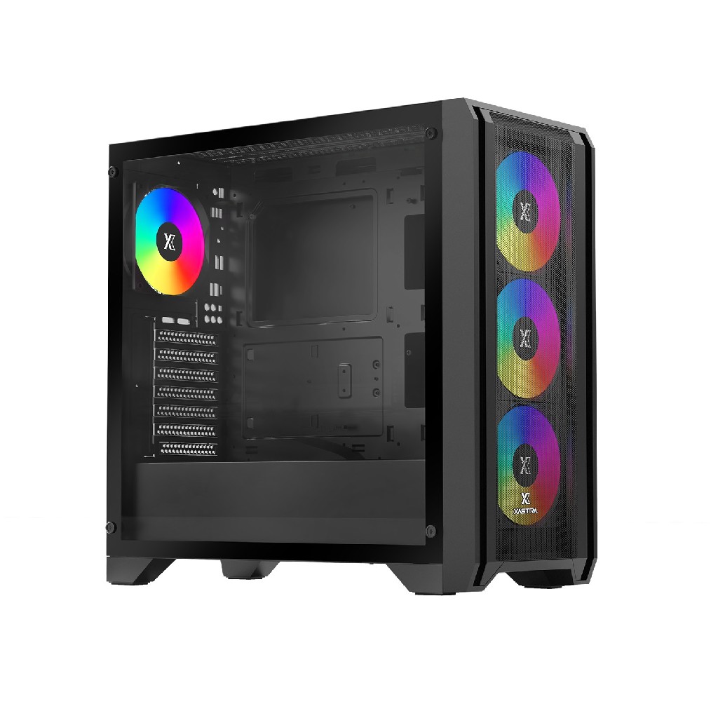 

Корпус XASTRA A500, ATX, Midi-Tower, USB 3.0, RGB подсветка, черный, без БП (A500-BK-FC120ARGB-4F-GL), A500