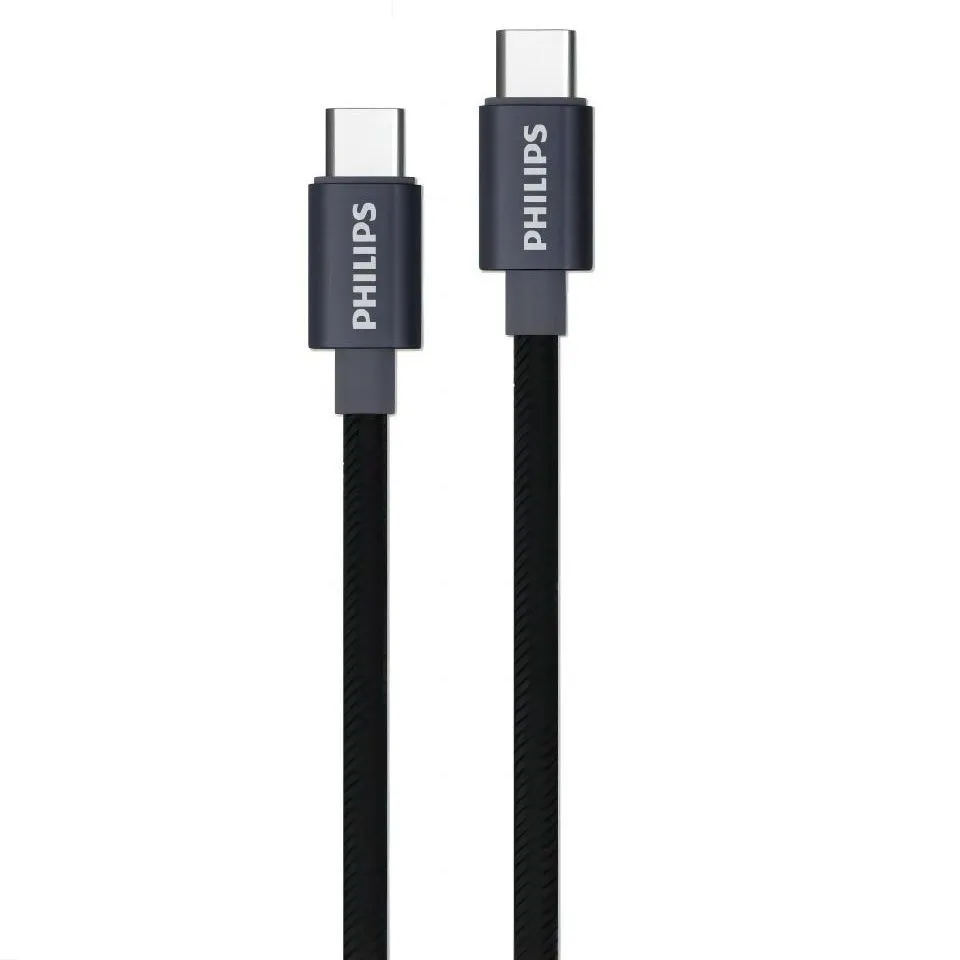 

Кабель USB Type-C-USB Type-C, экранированный, быстрая зарядка, 3А, 60 Вт, 1.2 м, черный, Philips DLC5533, DLC5533