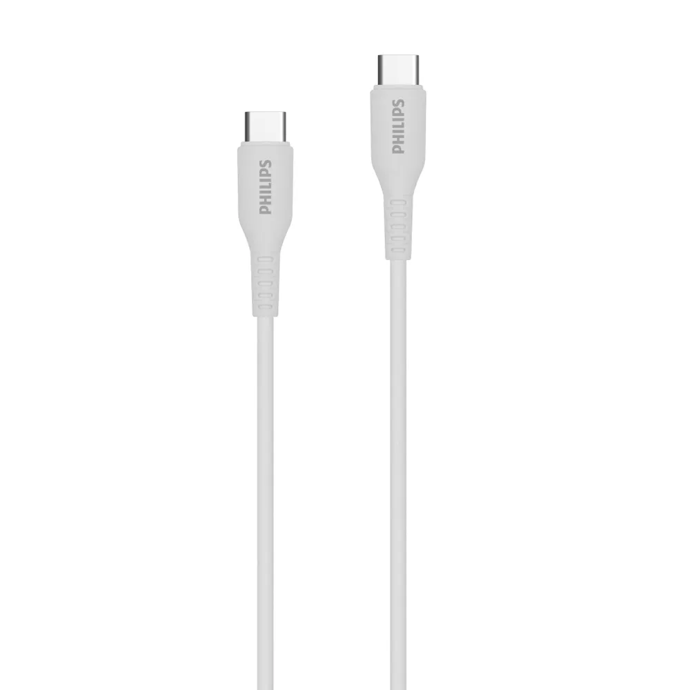 

Кабель USB Type-C-USB Type-C, экранированный, быстрая зарядка, 3А, 60 Вт, 1.2 м, белый, Philips DLC8601, DLC8601