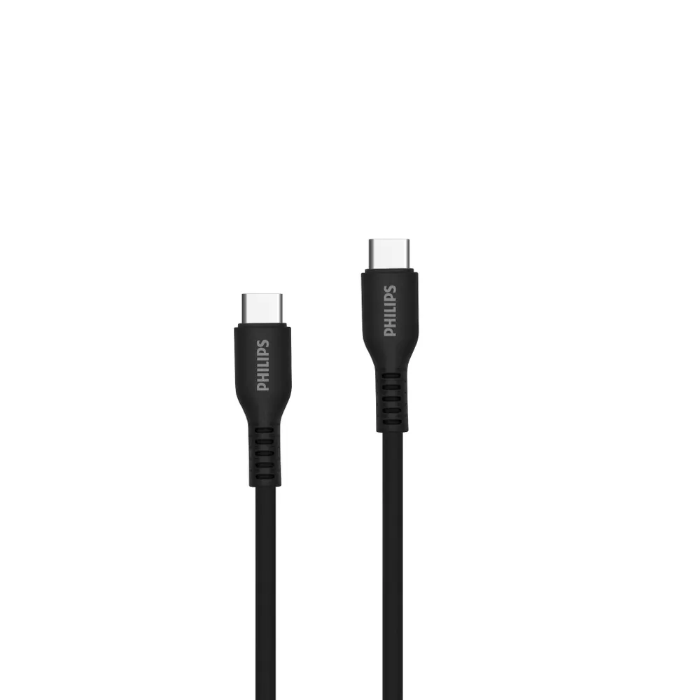 

Кабель USB Type-C-USB Type-C, экранированный, быстрая зарядка, 3А, 60 Вт, 1.2 м, черный, Philips DLC8601, DLC8601