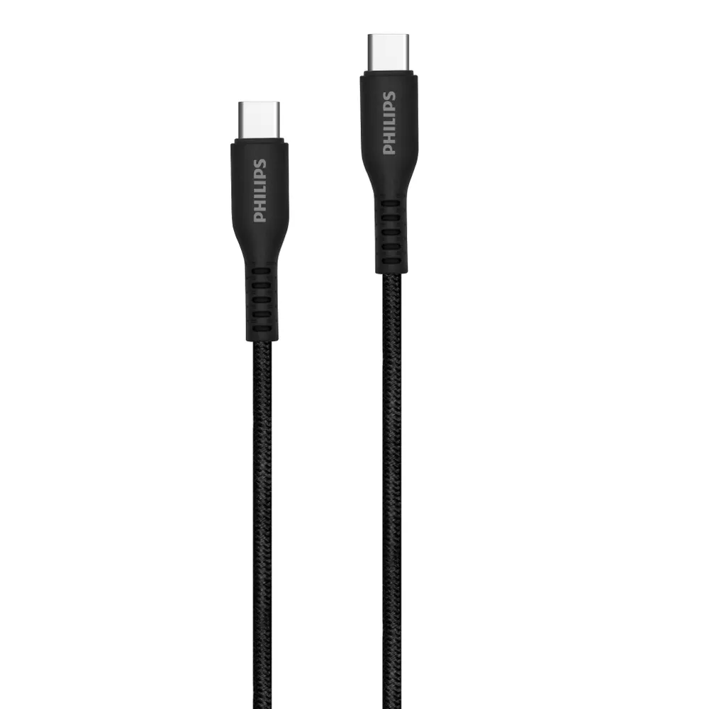 

Кабель USB Type-C-USB Type-C, экранированный, быстрая зарядка, 3А, 60 Вт, 1.2 м, черный, Philips DLC8701, DLC8701