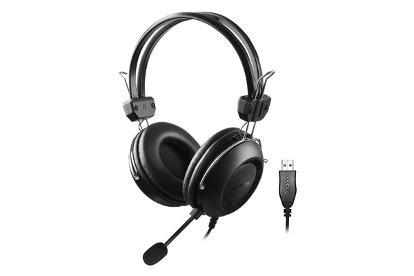 Проводная гарнитура A4Tech ComfortFit HU-35, USB, черный б/у, повреждение оплетки наушников на микрофоне