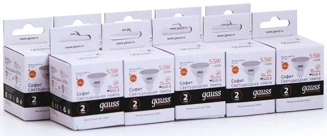 Лампа светодиодная GU5.3, MR16, 5.5 Вт, 3000K, GAUSS