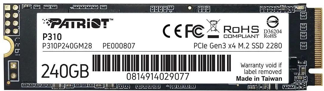 

Твердотельный накопитель (SSD) Patriot 240Gb P310, 2280, PCI-E 3.0 x4, NVMe (P310P240GM28) Retail