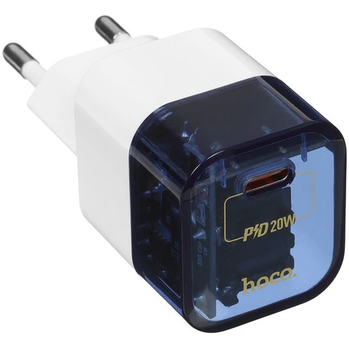 

Сетевое зарядное устройство Hoco Transparent C125A 20 Вт, EU, USB type-C, Quick Charge, PD, белый/синий (6931474798343), C125A