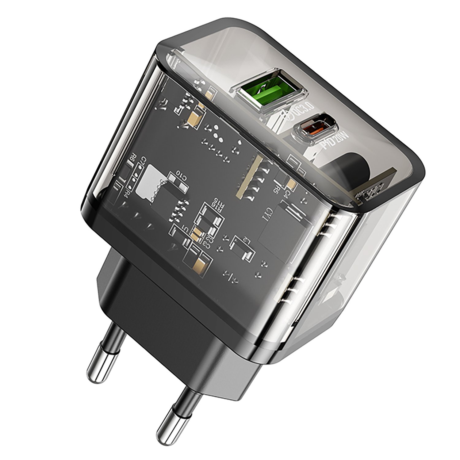 

Сетевое зарядное устройство Hoco Dazzling N34 20 Вт, USB, EU, USB type-C, Quick Charge, PD, черный (6931474799166), N34