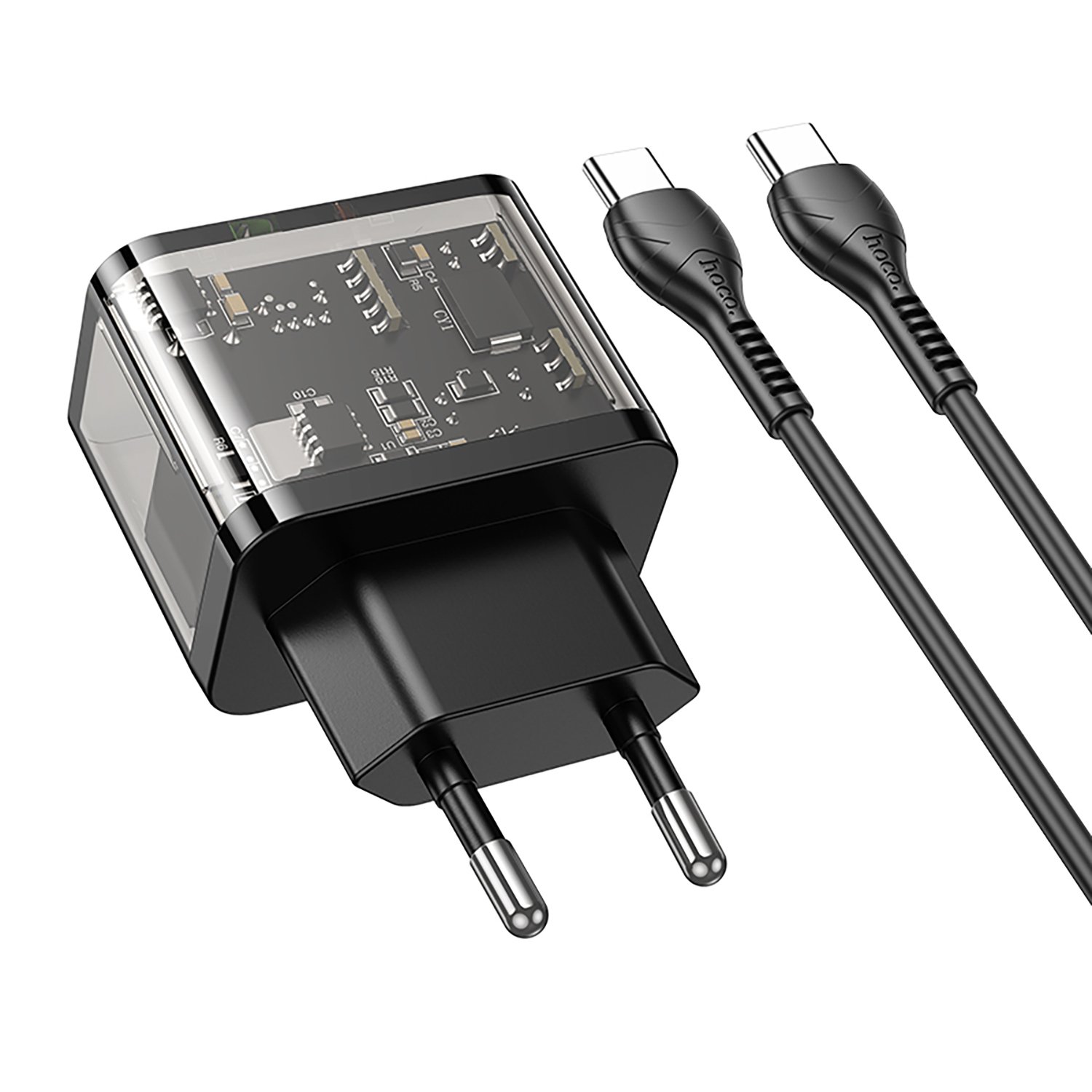 

Сетевое зарядное устройство Hoco Dazzling N34 20 Вт, USB, EU, USB type-C, Quick Charge, PD, черный (6931474799180), кабель type-C/type-C, N34