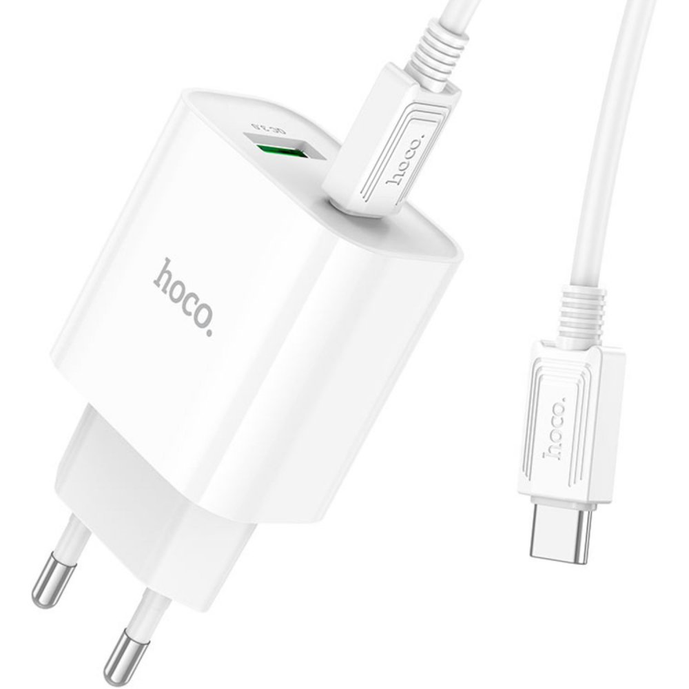 

Сетевое зарядное устройство Hoco Plus Rapido C80A 20 Вт, USB, EU, USB type-C, Quick Charge, PD, белый (6931474779908), кабель type-C/type-C, C80A
