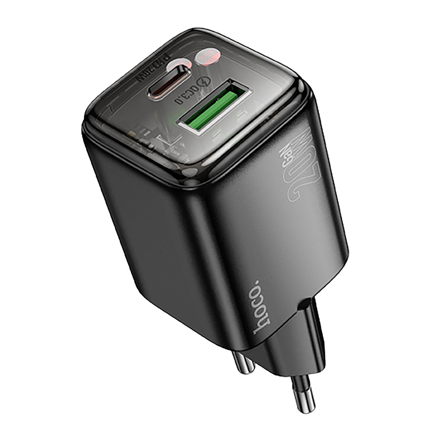 

Сетевое зарядное устройство Hoco N52 20 Вт, USB, EU, USB type-C, Quick Charge, PD, черный (6942007630368), N52