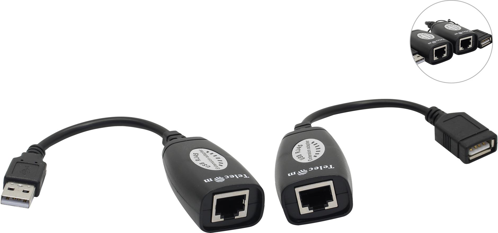 Удлинитель по витой паре Telecom, 1xUSB (AF)-1xUSB (AM), по витой паре до 45 м (TU824)