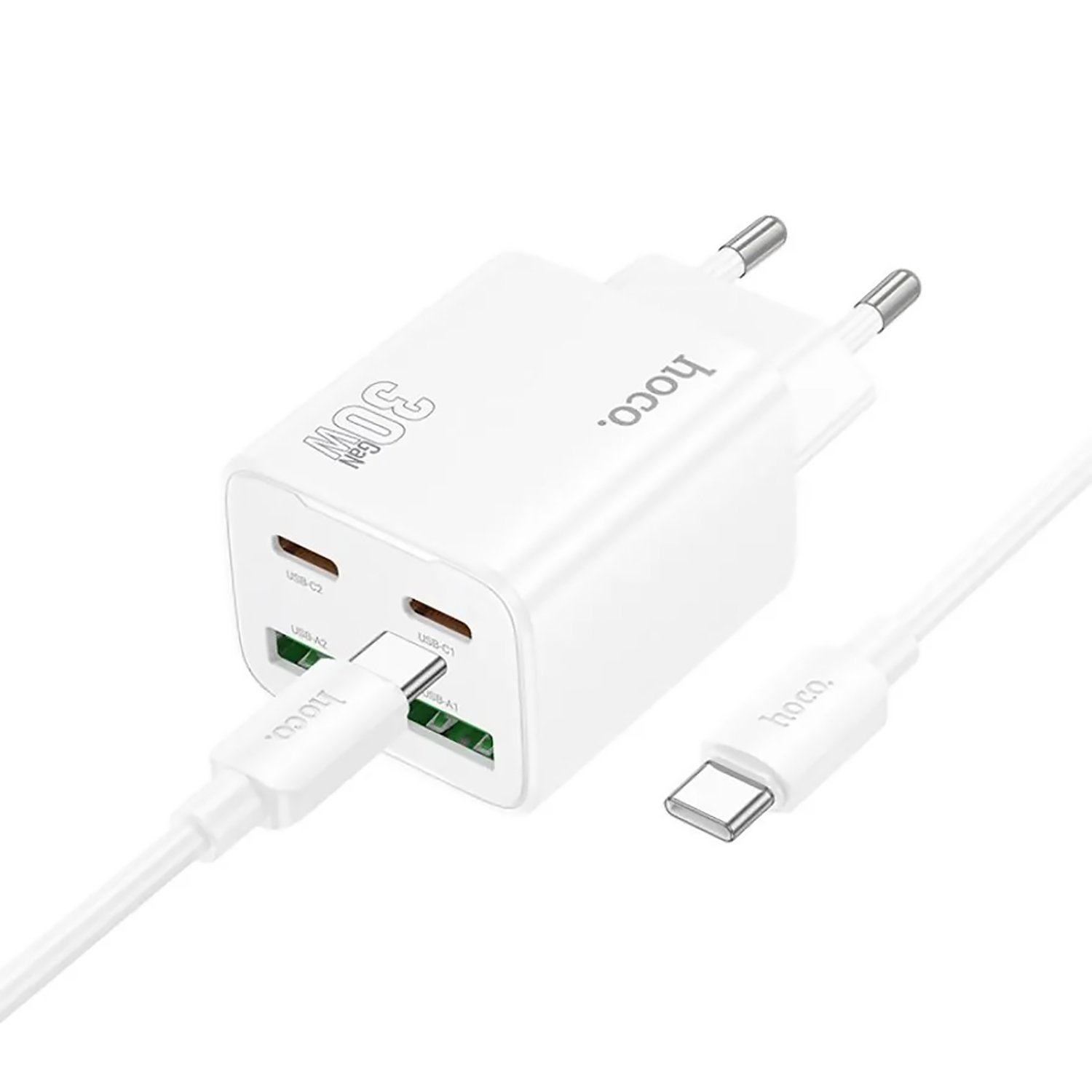 

Сетевое зарядное устройство Hoco N56 30 Вт, 2xUSB, EU, 2xUSB type-C, Quick Charge, PD, белый (6942007632546), кабель type-C/type-C, N56
