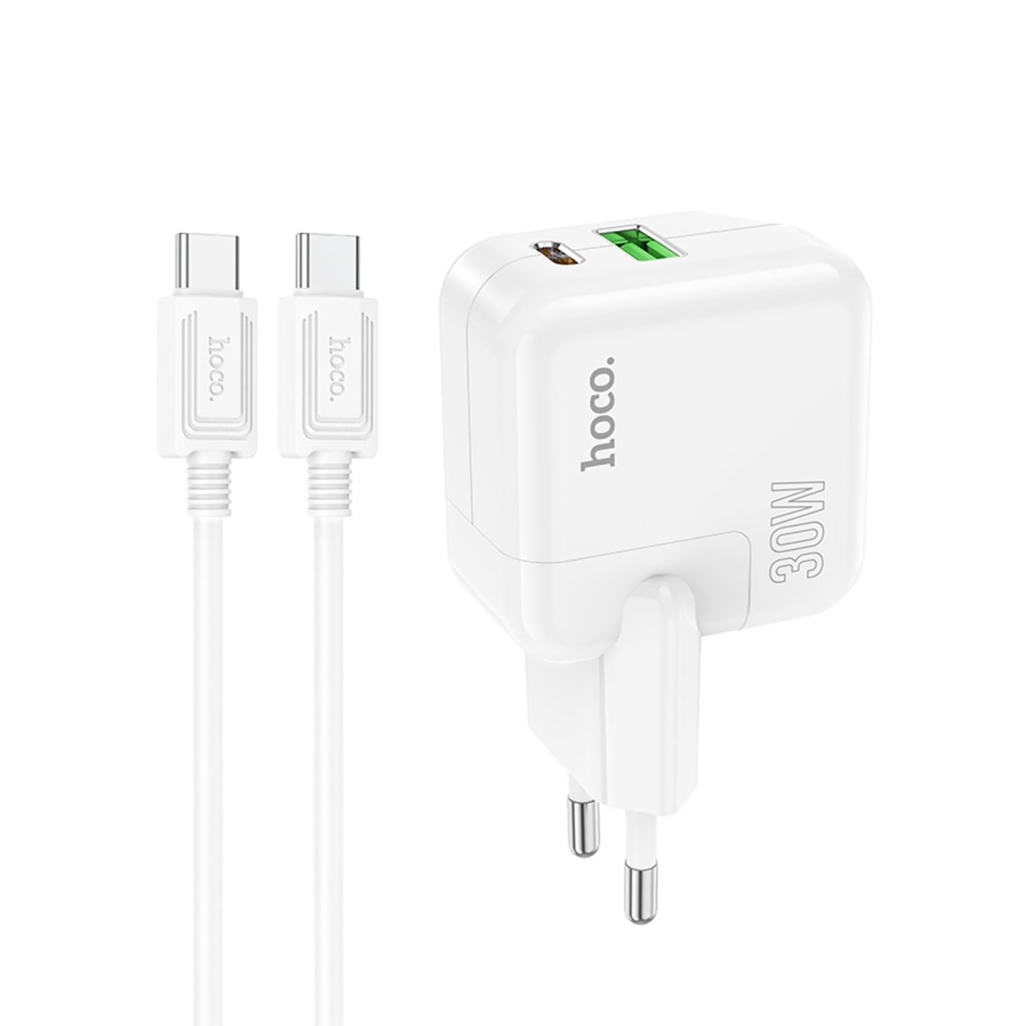 

Сетевое зарядное устройство Hoco C111A 30 Вт, USB, EU, USB type-C, Quick Charge, PD, белый (6931474790880), кабель type-C/type-C, C111A