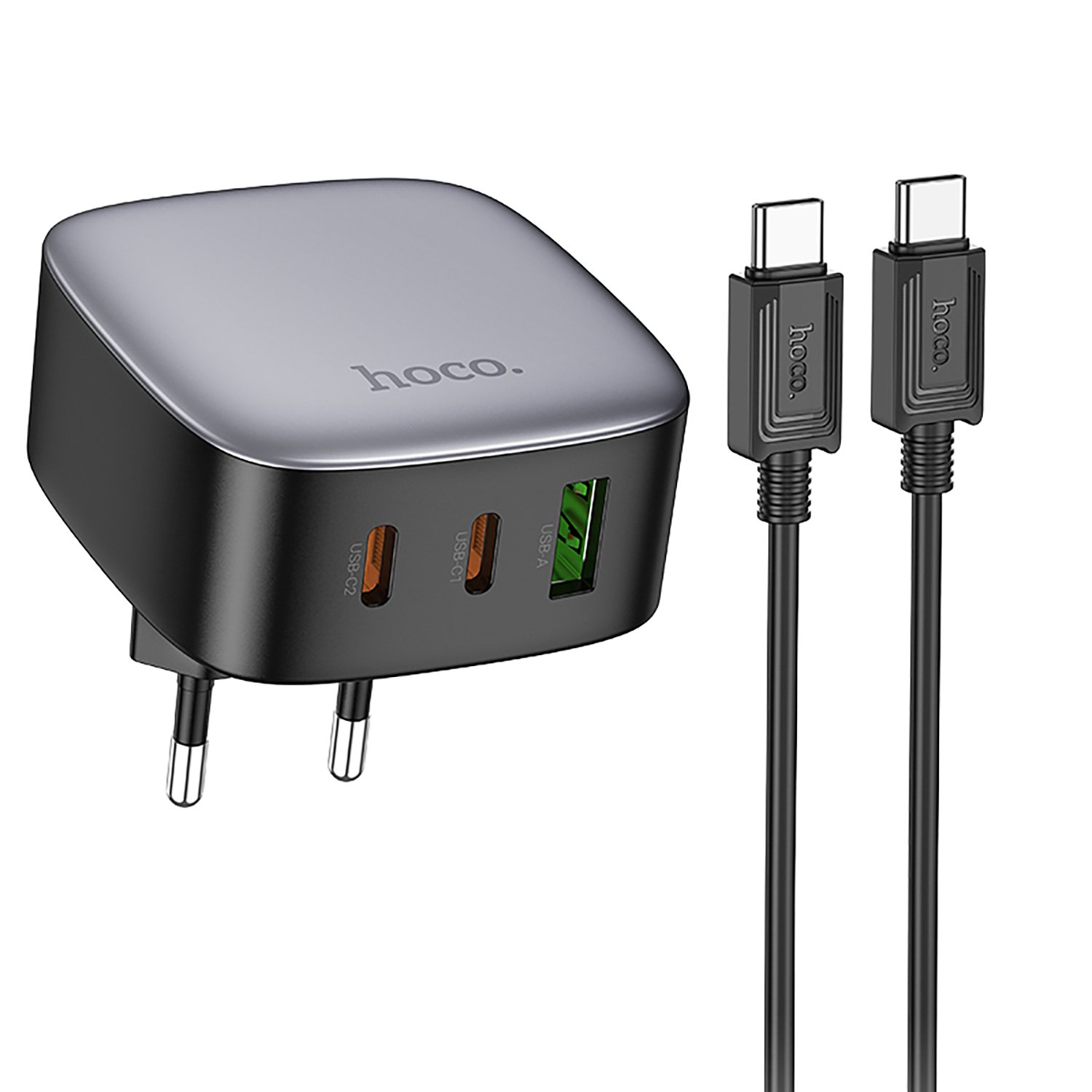 

Сетевое зарядное устройство Hoco Amanecer CS33A 30 Вт, USB, EU, 2xUSB type-C, Quick Charge, PD, черный (6942007617536), кабель type-C/type-C, CS33A