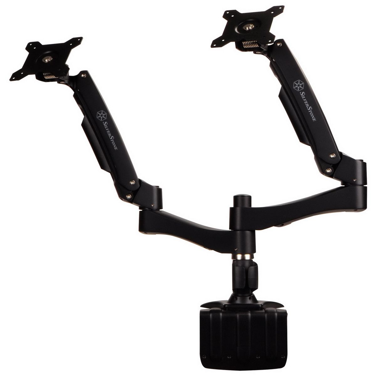 

Кронштейн настольный для мониторов Silverstone SST-ARM22BC, 2 монитора, VESA 75x75мм-100x100мм, наклонный, поворотный, портрет-альбом, до 20 кг, черный (G56ARM22BC00010), SST-ARM22BC