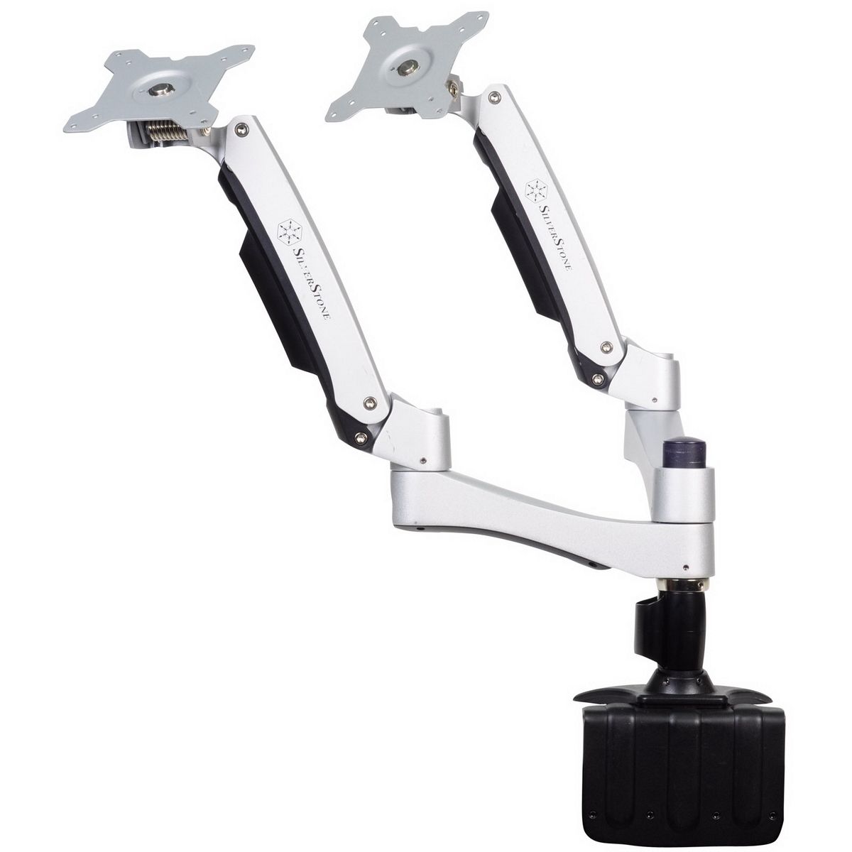 

Кронштейн настольный для мониторов Silverstone SST-ARM22SC, 2 монитора, VESA 75x75мм-100x100мм, наклонный, поворотный, портрет-альбом, до 20 кг, черный/серебристый (G56ARM22SC00010), SST-ARM22SC
