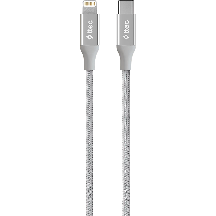 

Кабель Lightning 8-pin-USB Type-C, 20 Вт, 1.5 м, серый, TTEC AlumiCable (2DK41G)