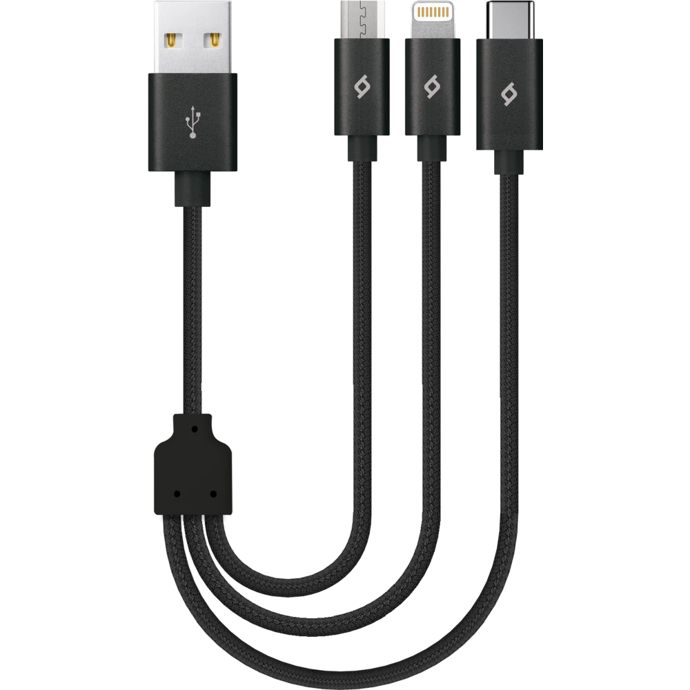 

Кабель USB-Lightning 8-pin+Micro USB+USB Type-C, 30 см, черный, TTEC Trio (2DK31)