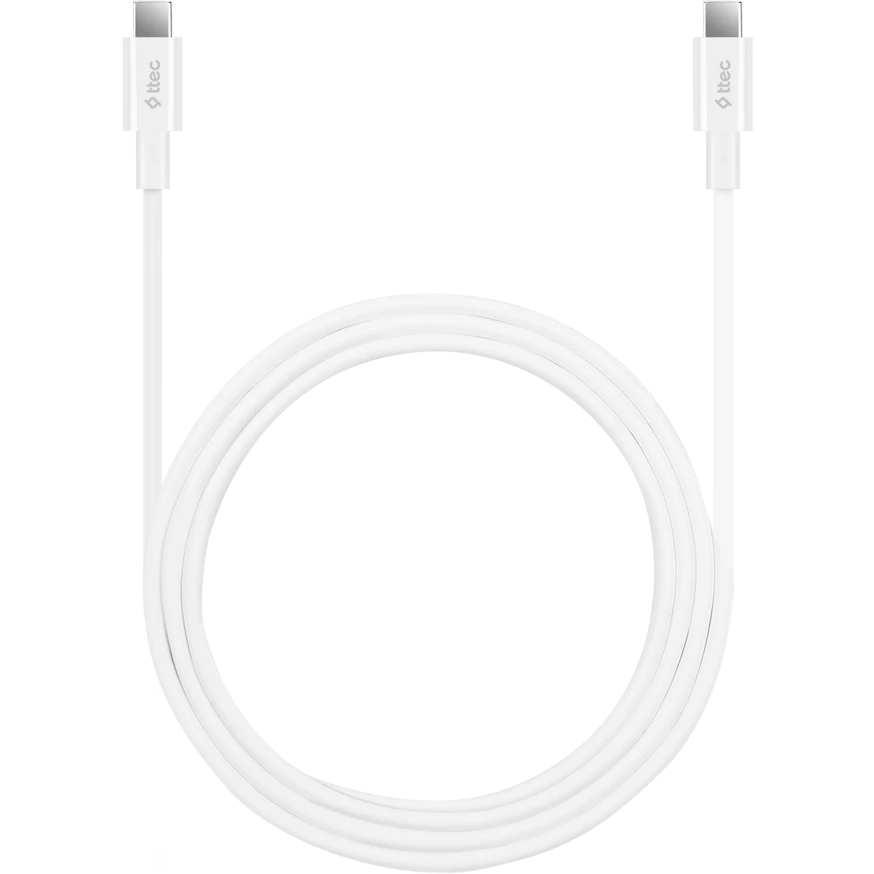 

Кабель USB Type-C-USB Type-C, быстрая зарядка, 100 Вт, 1.5 м, белый, TTEC (2DK49B)