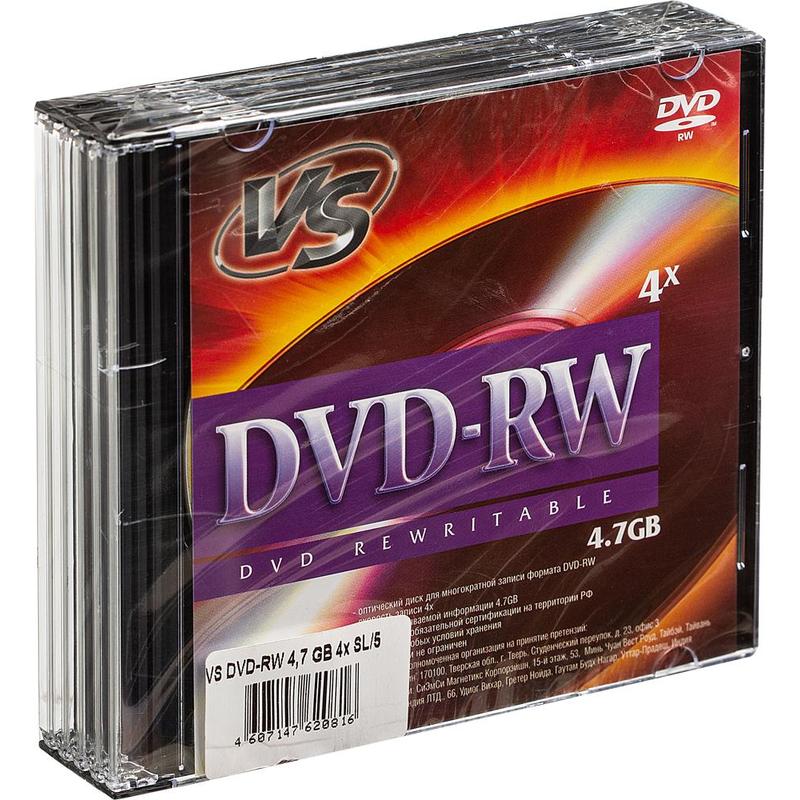 Диск VS DVD-RW 4.7Gb, 4x, Slim Case (5 шт)