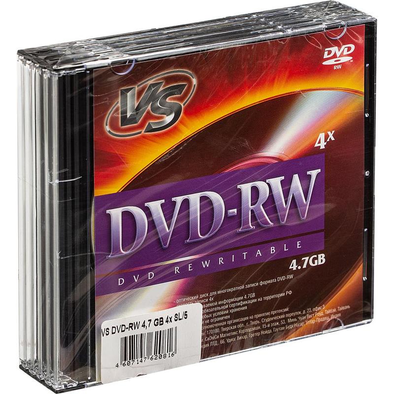 Диск VS DVD-RW, 4.7Gb, 4x, Slim Case, 5 шт (VSDVDRWSL501)