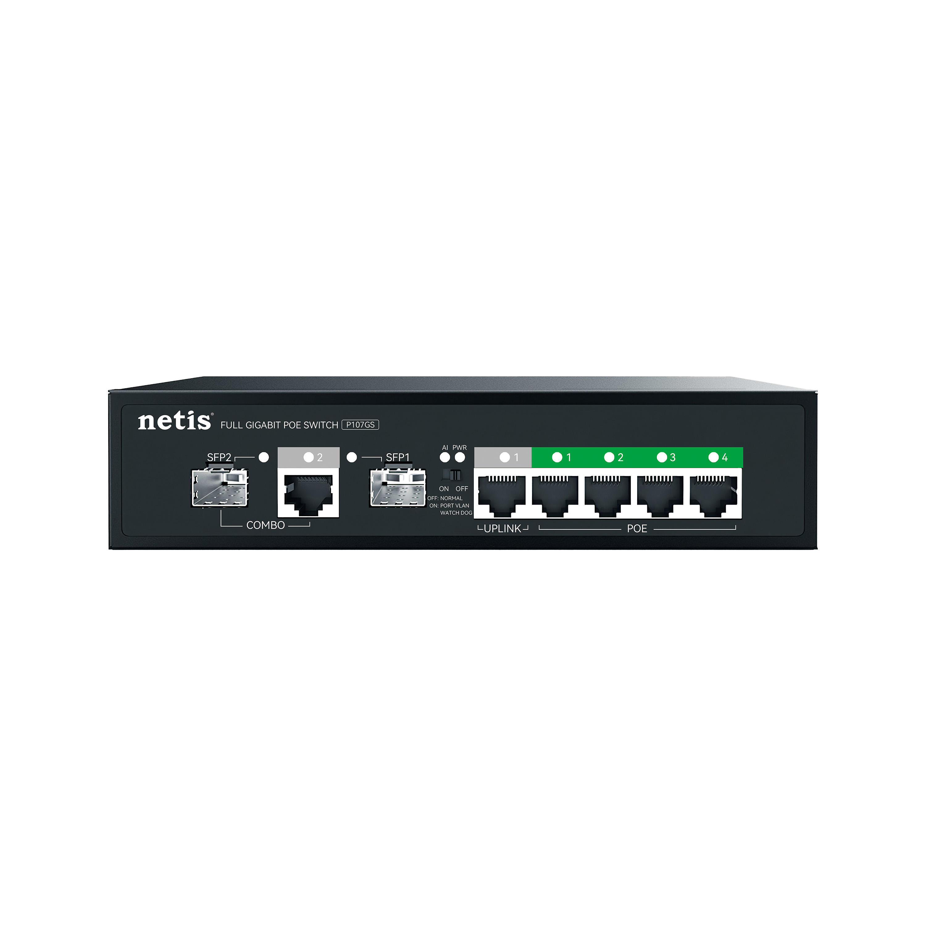 

Коммутатор Netis P107GS, кол-во портов: 4x1 Гбит/с combo RJ-45/SFP 2x1 Гбит/с, кол-во SFP/uplink: RJ-45 1x1 Гбит/с, PoE: 4x15 Вт (макс. 60 Вт) (P107GS), P107GS