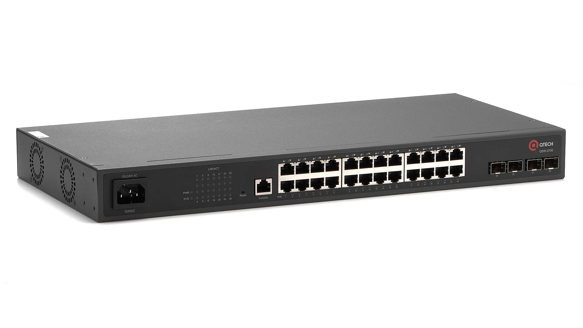 

Коммутатор Qtech QSW-3750-28T-POE-АС-R, управляемый, кол-во портов: 24x1 Гбит/с SFP 4x1 Гбит/с, установка в стойку, PoE: 24x30 Вт (макс. 370 Вт) (QSW-3750-28T-POE-АС-R), QSW-3750-28T-POE-АС-R