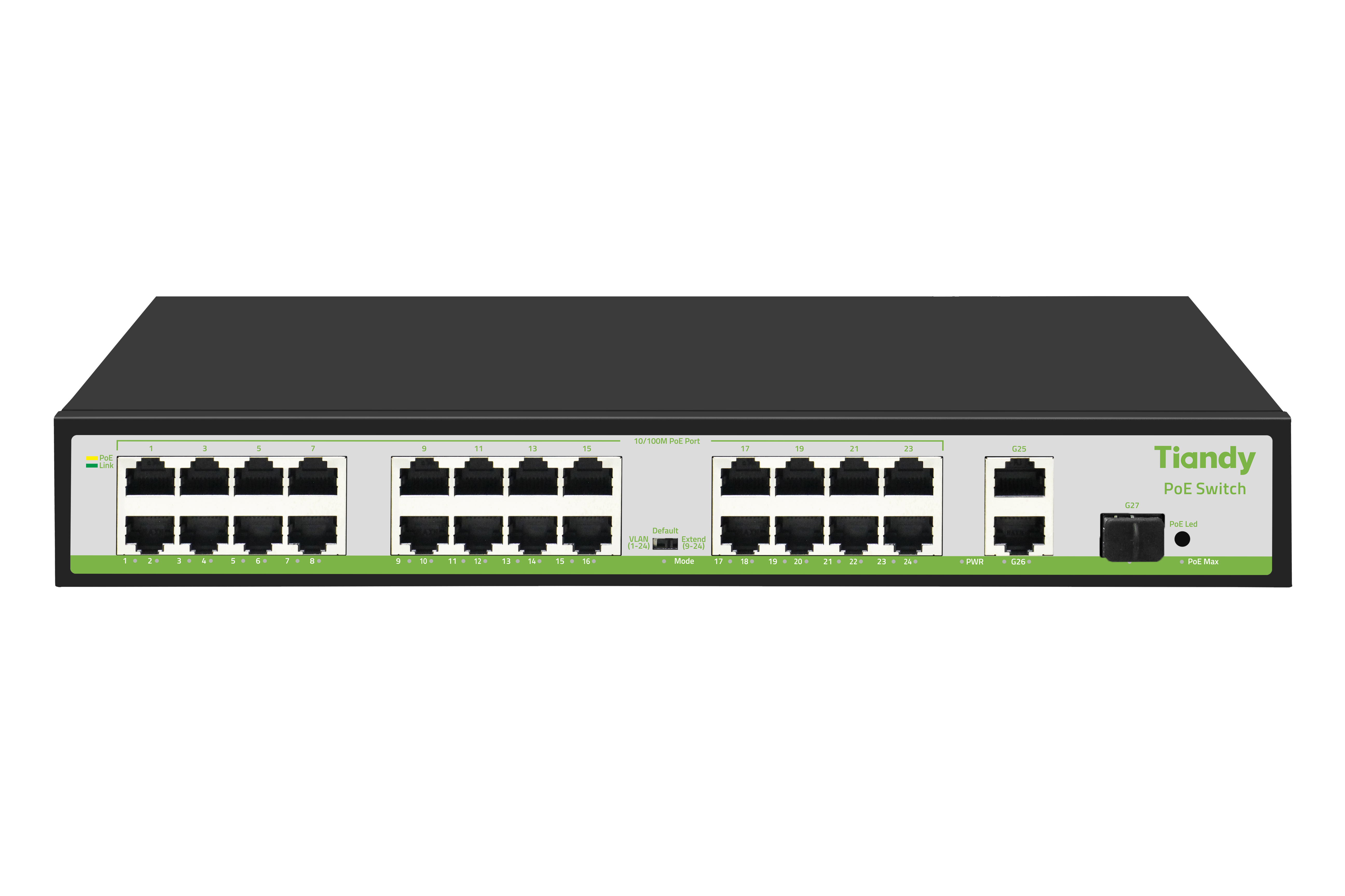 

Коммутатор Tiandy TC-P3S027, кол-во портов: 24x100 Мбит/с SFP 1x1 Гбит/с, кол-во SFP/uplink: RJ-45 2x1 Гбит/с, PoE: 24x30 Вт (макс. 260 Вт) (TC-P3S027 H/2421/AT/260), TC-P3S027