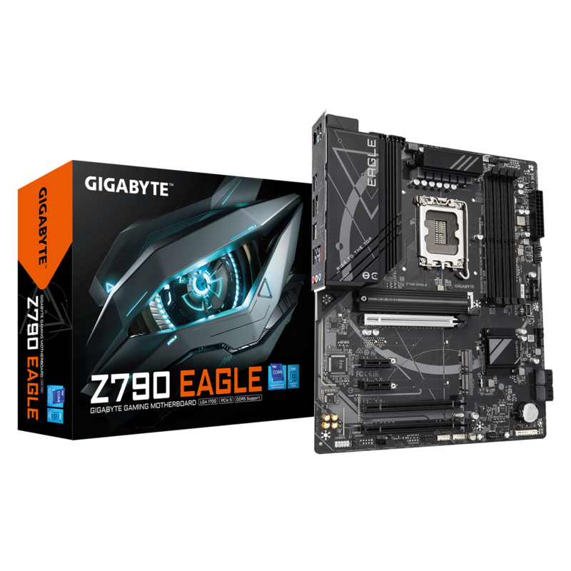 

Материнская плата GIGABYTE Z790 EAGLE, Socket1700, Intel Z790, 4xDDR5 DIMM, 3PCI-Ex16, 4SATA3, 7.1-ch, 2.5GLAN, 7 USB 3.2, 2 USB Type-C, HDMI, DP, ATX, Retail, Z790 EAGLE
