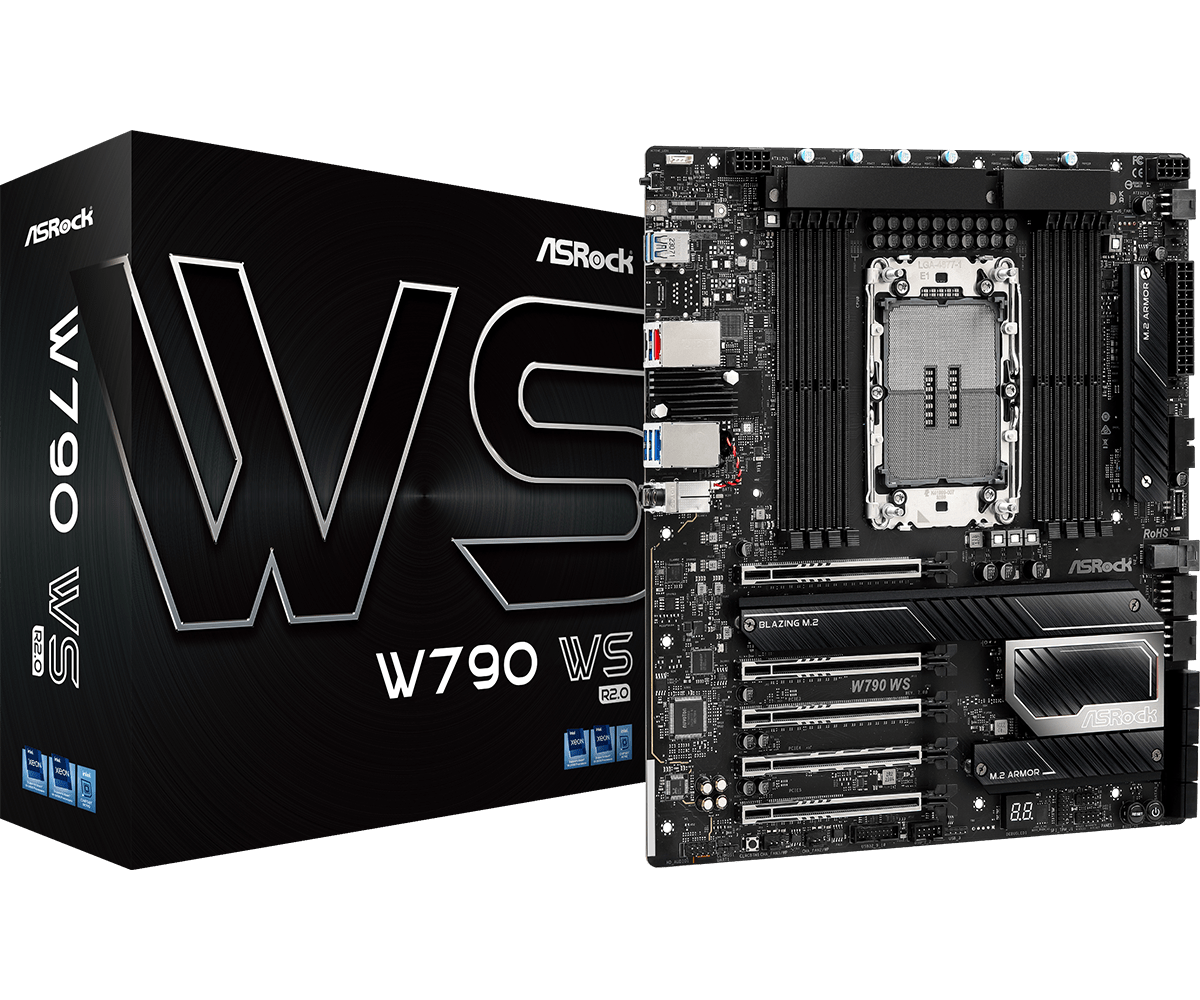 

Материнская плата ASRock W790 WS R2.0, 1xSocket LGA4677, Intel W790, 8xDDR5, 2PCI-Ex16, 2PCI-Ex8, 4-PCI-E, 8SATA3 RAID 0/1/5/10, 7.1-ch, 1x2500 Мбит/с 1x10 Гбит/с, 3xUSB 2.0, E-ATX, Retail (W790 WS R2.0), W790 WS R2.0