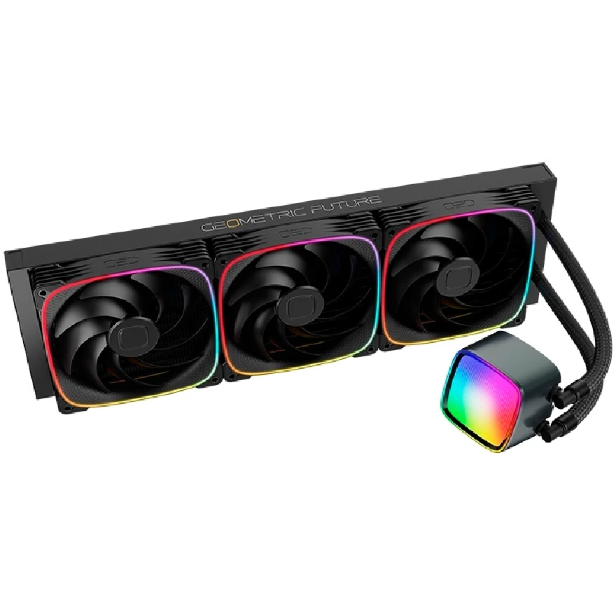 

Жидкостное охлаждение Geometric Future Eskimo Pro 420 Black для Socket 115x/2066/2011/2011-3/1200/1700/1851/AM5/AM4/AM3/AM3+/FM1, 3x140 мм, ARGB, черный (1C253B0421000), Eskimo Pro 420 Black