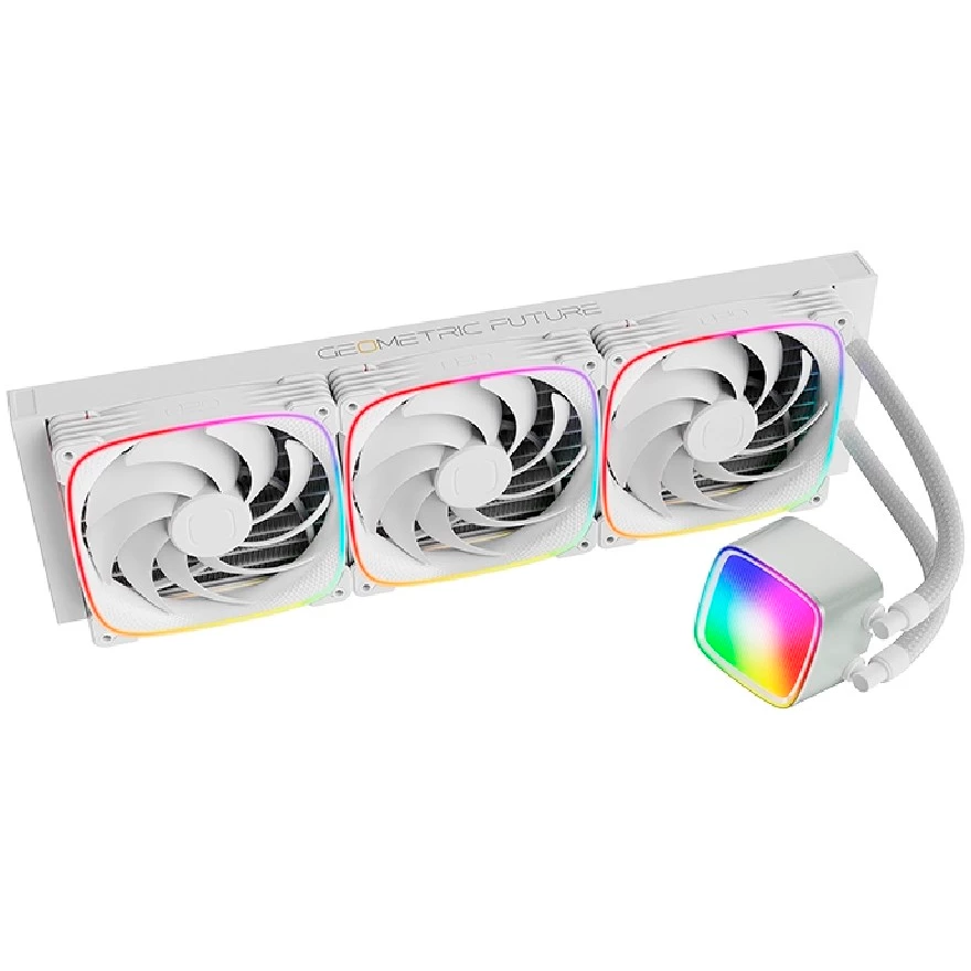 

Жидкостное охлаждение Geometric Future Eskimo Pro 420 White для Socket 115x/2066/2011/2011-3/1200/1700/1851/AM5/AM4/AM3/AM3+/FM1, 3x140 мм, ARGB, белый (1C253W0421000), Eskimo Pro 420 White