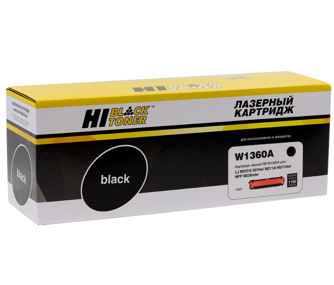 

Картридж лазерный Hi-Black HB-W1360A (136A/W1360A), черный, 1150 страниц, совместимый для LJ M207d/207dw/211d/211dw/MFP M236sdw