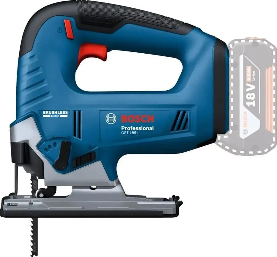 

Аккумуляторный лобзик Bosch GST 185-LI Соло, маятниковый ход, аккумуляторный, регулировка частоты хода, сдув опилок, поставляется без аккумуляторов и зарядного устройства (06015B3021), GST 185-LI Соло